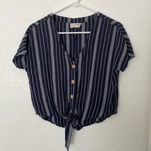 Striped Navy Button Top